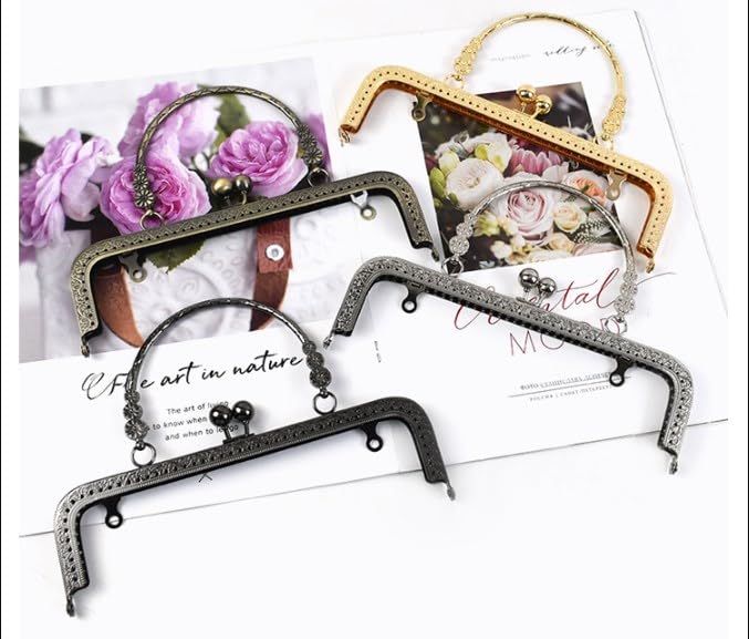 Tia Rectangle Metal Frame Embossing Beads Kiss Metal Clasp for DIY Purse Bag Fashion Clutch Bags Accessories GoldenRectangle with Handle78 Inch1Pc - Image 2
