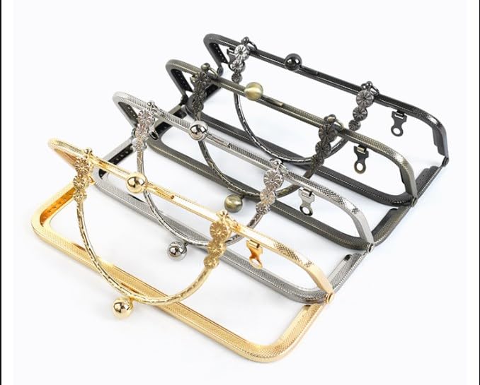 Tia Rectangle Metal Frame Embossing Beads Kiss Metal Clasp for DIY Purse Bag Fashion Clutch Bags Accessories GoldenRectangle with Handle78 Inch1Pc - Image 5