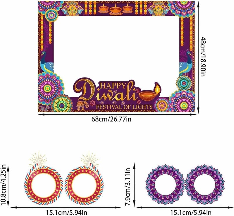 ARS 26Pcs Happy Diwali Photo Booth Props Kit - Diwali Party Selfie Props with Photo Frame - Image 3