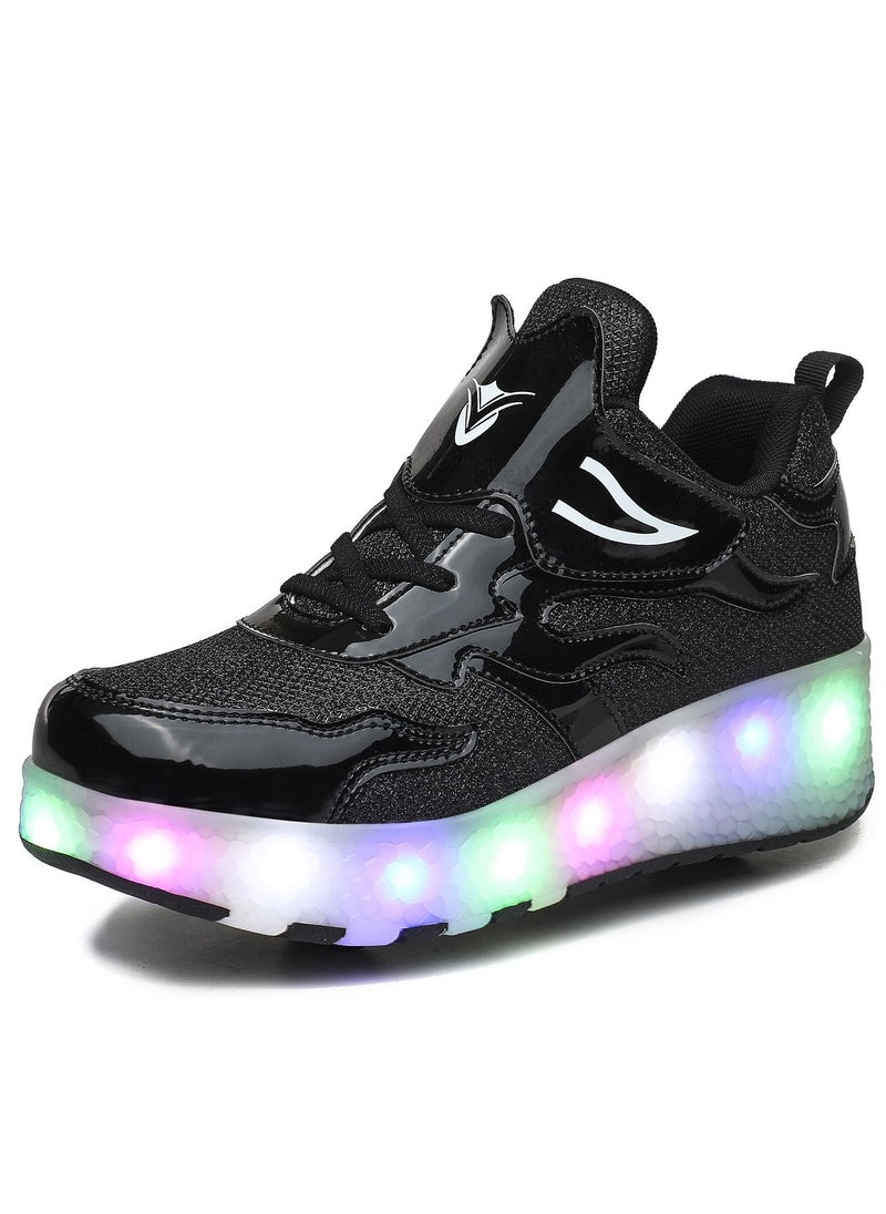 Loquat - LED Flash Light Fashion Shiny Sneaker Skate Shoes With Wheels And Lightning Sole Black - Image 1