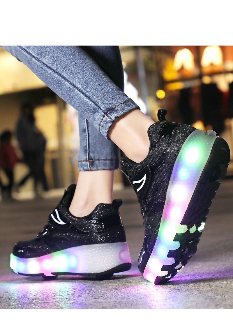 Loquat - LED Flash Light Fashion Shiny Sneaker Skate Shoes With Wheels And Lightning Sole Black - Image 1