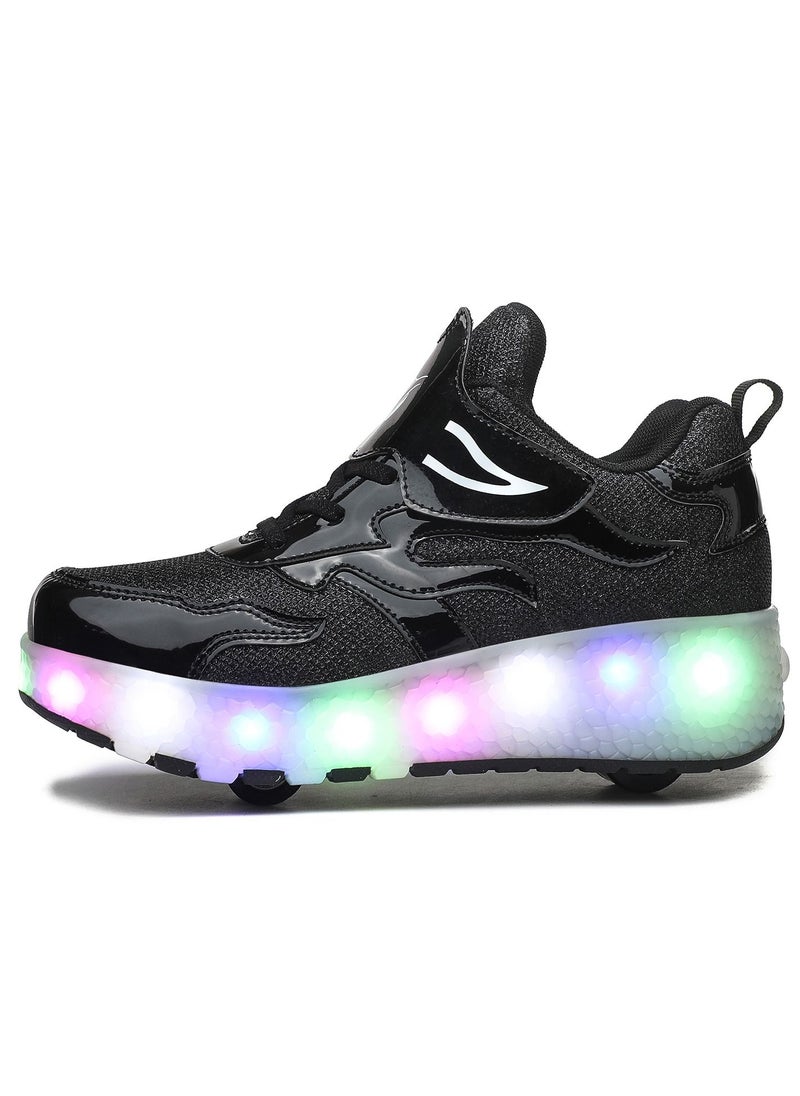 Loquat - LED Flash Light Fashion Shiny Sneaker Skate Shoes With Wheels And Lightning Sole Black - Image 1