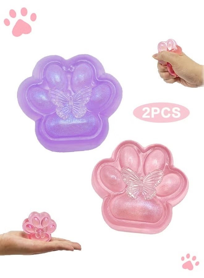 2 Pcs Squishy kit Cat Paw Squeeze Toys Cute PVC Fufu Squishy Toys for Anxiety Relief Soft Stress Toys for Party Favors Novelty Things Birthdays OPP Packaging - Image 1