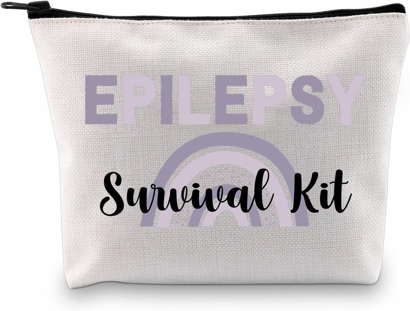 G2TUP Epilepsy Awareness Gift EPILEPSY Survival Kit Epilepsy Warrior Cosmetic Bag Purple Ribbon Gift Chronic Illness Gift (EPILEPSY Survival Kit MB)