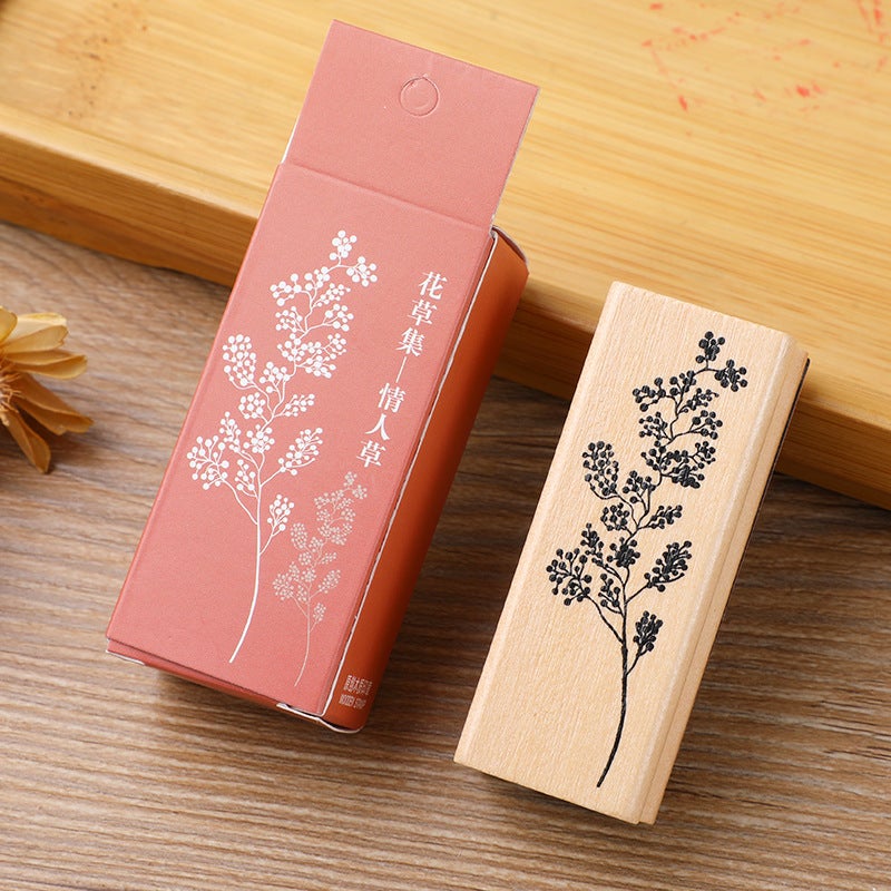 Exquisite Wooden Flowers And Plants Set Seal Creative Fresh Plant Hand Account Diy Diary Album Decorative Seal 8 Selection - Image 1