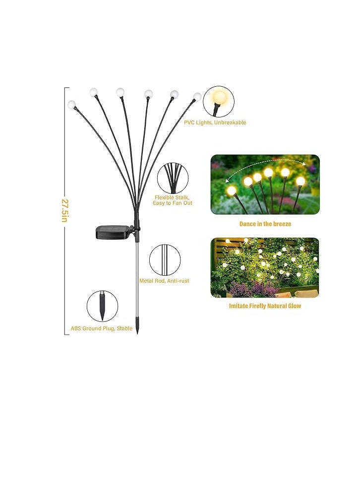 Solar Lamp 2 Packs with 6 Head Solar Swaying Firefly Lamps Intelligent Light Control Outdoor Waterproof Ground Plug Light for Garden Yard Lawn Atmosphere Decoration Solar Lamp (Warm） - Image 2