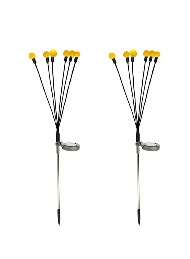 Solar Lamp 2 Packs with 6 Head Solar Swaying Firefly Lamps Intelligent Light Control Outdoor Waterproof Ground Plug Light for Garden Yard Lawn Atmosphere Decoration Solar Lamp (Warm） - Image 1
