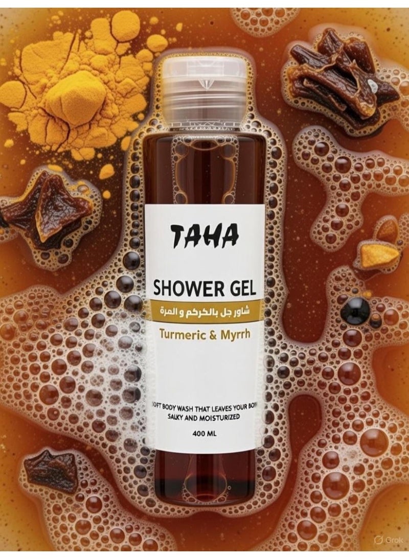 TAHA Turmeric and Myrrh Shower Gel 400ml - Image 4