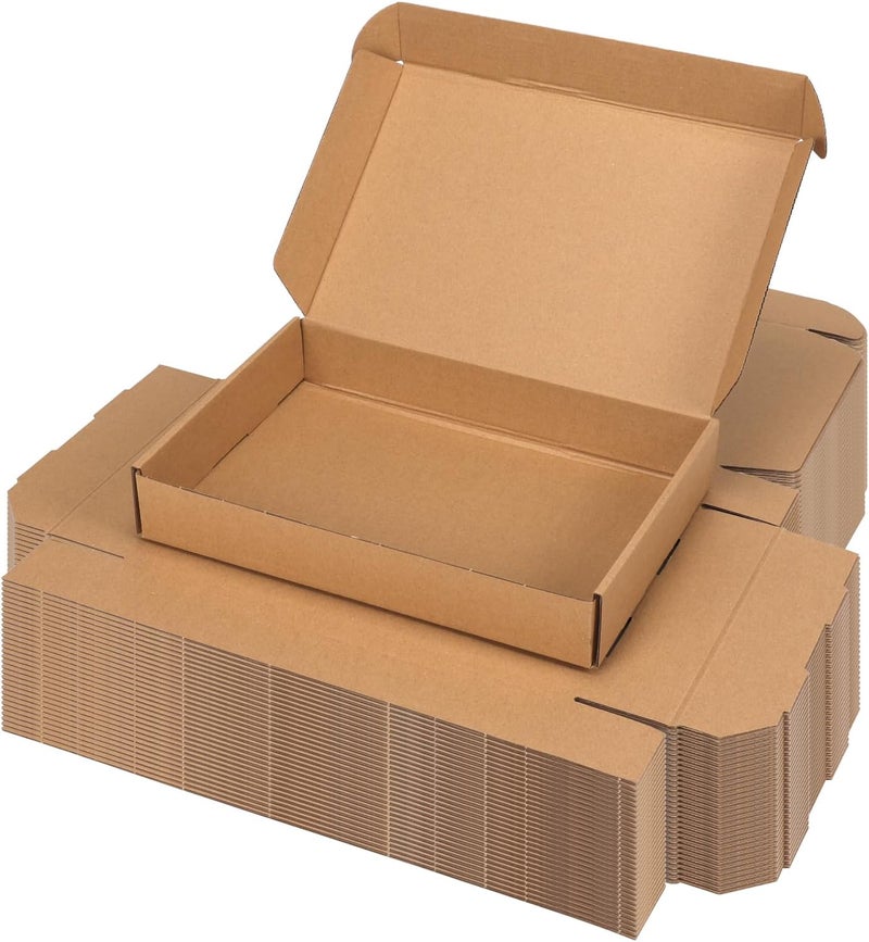مجموعة صناديق شحن مقاس 12x8x2 بوصة من 30 قطعة، بنية، مقاس داخلي 11.6x7.6x1.6 بوصة، صناديق بريد كرتونية للتغليف للأعمال الصغيرة أو تغليف الهدايا - Image 1