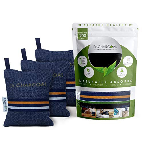 Dr. CHARCOAL Non Electric Air Purifier and Dehumidifier for Home, Office, Living Room, Kids Room, Bedroom, Pet Areas (500g, Pack of 3, Modish Neel) - Image 1