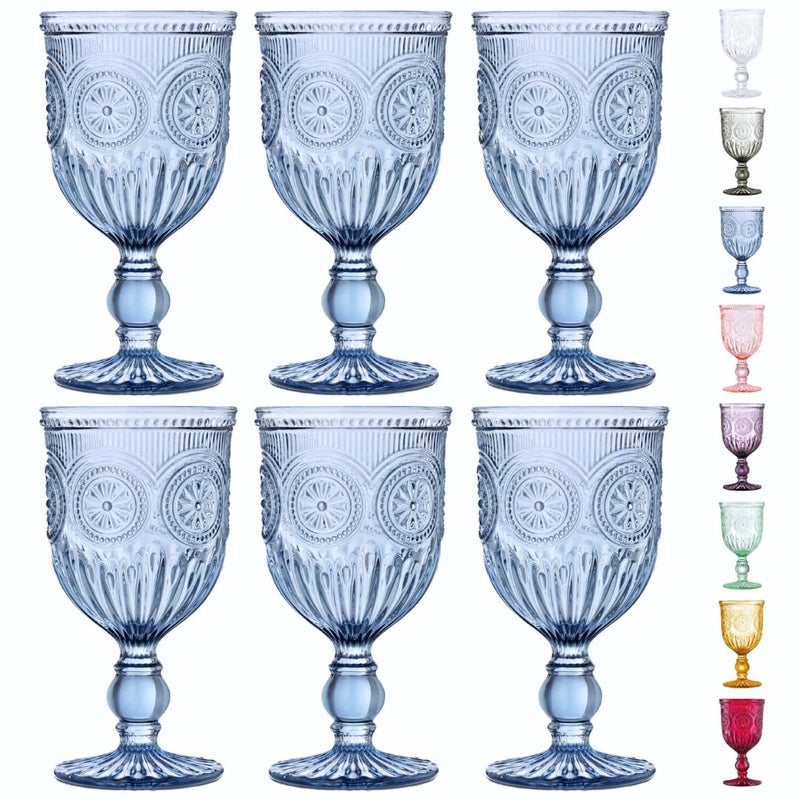 Yungala Blue Wine Glasses Set of 6 Glass Goblets 10oz DishwasherSafe Handcrafted Stemmed Blue Vintage Glassware vintage wine glasses or water goblets or for those who love blue drinking glasses