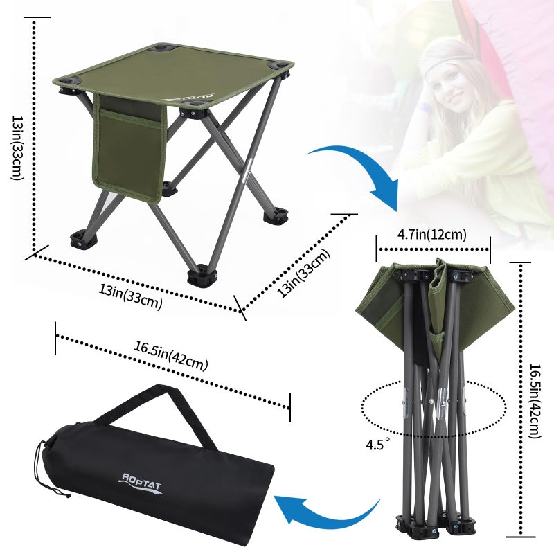 Roptat 2 Pack Camping Stool,Portable Folding Compact Lightweight Stool Seat for Camping Fishing Hiking Gardening Outdoor Walking Backpacking Travelling and Beach with Carry Bag - Image 2