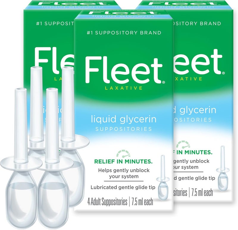 Fleet Fleet Laxatives, Liquid Glycerin Suppositories for Adult Constipation Relief, 7.5 mL Bottles, 4 Count, 3 Pack