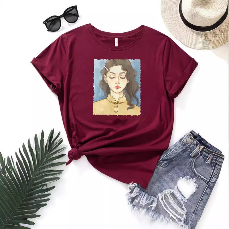 Foreign trade Independent Station Women's top Round Neck Cartoon Character Printed Short-sleeved t-shirt - Image 4