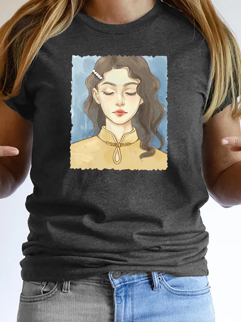 Foreign trade Independent Station Women's top Round Neck Cartoon Character Printed Short-sleeved t-shirt - Image 1