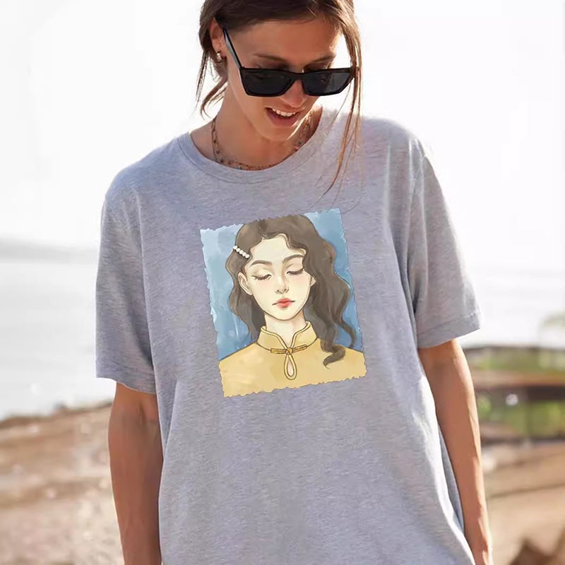 Foreign trade Independent Station Women's top Round Neck Cartoon Character Printed Short-sleeved t-shirt - Image 3