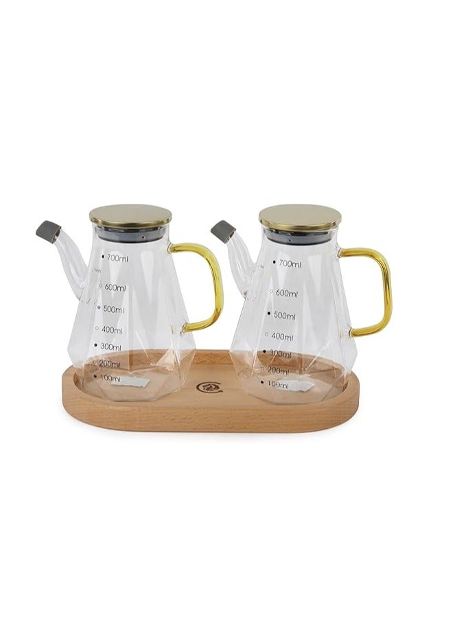 مجموعة زجاجات الزيت والخل مكونة من زجاجتين (700 مل) مع صينية من خشب الزان - Image 1