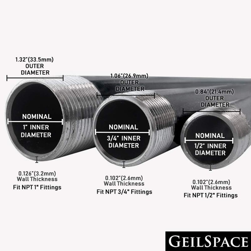 GeilSpace 3/4" × 10" Heavy Duty Pre-Cut Grey Metal Pipe, Industrial Steel Fits Standard 3/4 Inch Threaded Pipes and Fittings - Vintage DIY Industrial Shelving (3/4" × 10", Grey) - Image 5