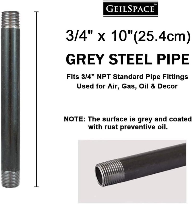 GeilSpace 3/4" × 10" Heavy Duty Pre-Cut Grey Metal Pipe, Industrial Steel Fits Standard 3/4 Inch Threaded Pipes and Fittings - Vintage DIY Industrial Shelving (3/4" × 10", Grey) - Image 1