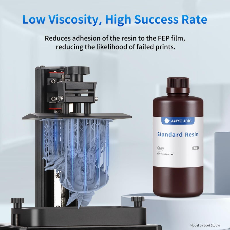 ANYCUBIC 3D Printer Resin, 405nm SLA UV-Curing Resin with High Precision and Quick Curing & Excellent Fluidity for LCD 3D Printing (Grey, 1kg) - Image 3