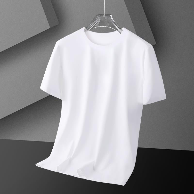 2 Pieces] Modal Ice Silk Short Sleeve T-Shirt Men's Summer Solid Color White Large Size Fashionable Base Shirt Top Half Sleeve - Image 1