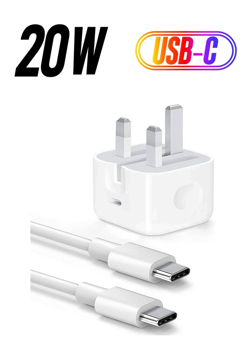 USB C charger and plug for ipad Pro, 20W Wall Fast Charger with 6.6FT USB C Fast Charging Cable Compatible for iPad Pro 12.9 5/4/3 Gen,iPad Pro 11 3/2/1 Gen,iPad - Image 1