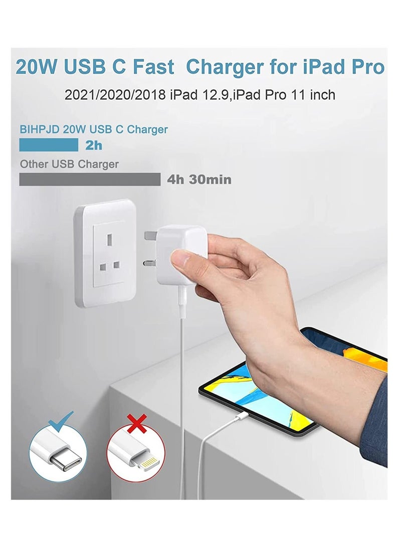USB C charger and plug for ipad Pro, 20W Wall Fast Charger with 6.6FT USB C Fast Charging Cable Compatible for iPad Pro 12.9 5/4/3 Gen,iPad Pro 11 3/2/1 Gen,iPad - Image 3