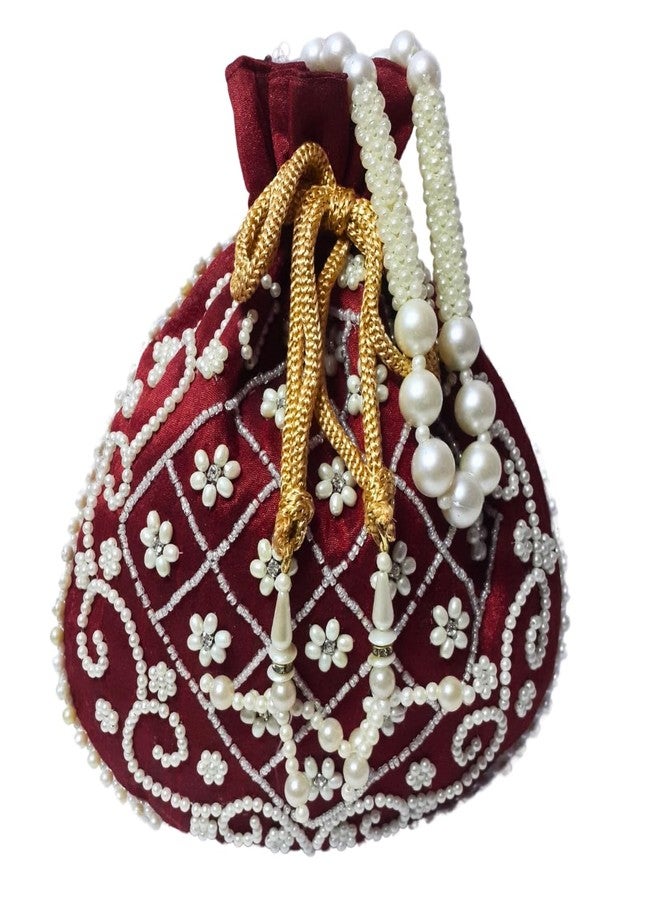 SUMERA WARQ Resin Slik Carrot Red Matka Designer Potli handbags for Women and Girls wedding party and Return gift - Image 1