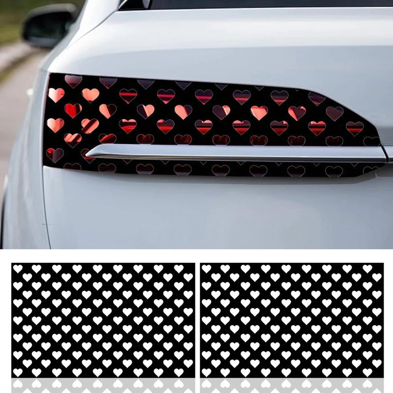 Tuxihapp 2PCS Car Rear Tail Light Lamp Stickers 189118 Waterproof Heart Pattern Decal DIY Taillight Tint Film Sheet Universal Self Adhesive Car Headlight Taillight Cover Trim Sticker Black - Image 3