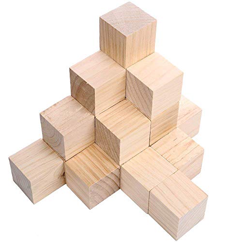 Rashri 12 Pcs 2 inch Wooden Square Cubes Unfinished Wood Blocks for Wood Crafts, Wooden Cubes, Wood Blocks, Great for Baby Showers (12pcs) - Image 1