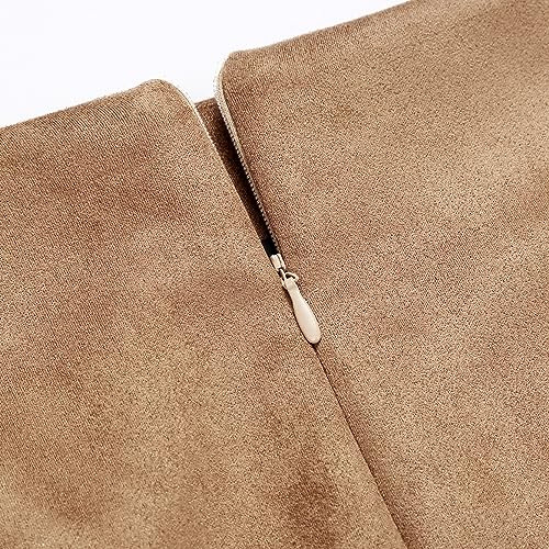 IDEALSANXUN Suede Skirt for Women 2026 Trendy Fall Winter High Waisted Bodycon Stretch Knee Length Pencil Midi Skirts with Slit, Suede Khaki, L - Image 4