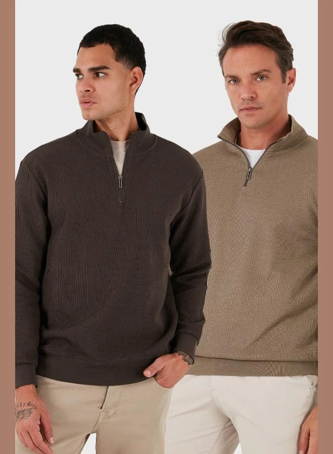 Buratti Cotton Regular Fit Half Zipper Stand Collar 2-Pack Sweat Men's SWEAT 5905716S2