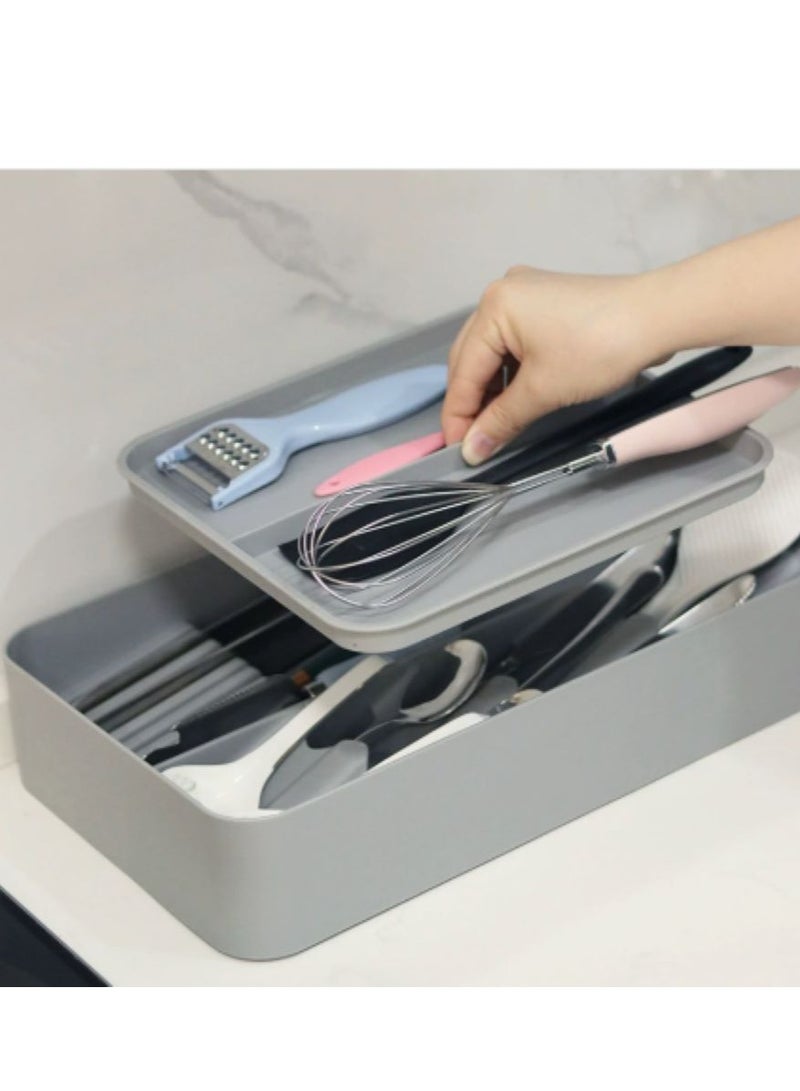 POWER Silverware Drawer Organizer, Expandable Utensil Tray for Kitchen, Adjustable Flatware and Cutlery Holder, Compact Plastic Storage for Spoons Forks Knives, Large, Safe Grade Finis - Image 2
