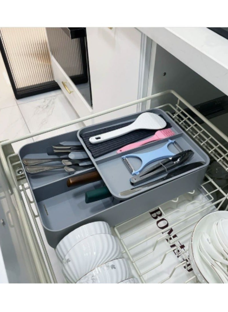 POWER Silverware Drawer Organizer, Expandable Utensil Tray for Kitchen, Adjustable Flatware and Cutlery Holder, Compact Plastic Storage for Spoons Forks Knives, Large, Safe Grade Finis - Image 3