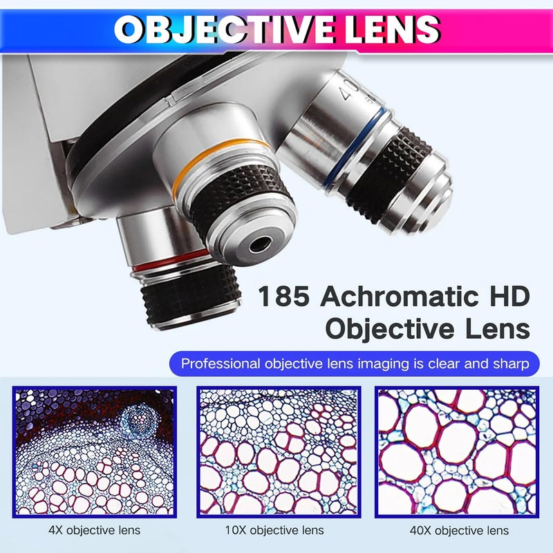 amiciVision ميكروسكوب مختبر، 2400X ميكروسكوب بصري أحادي العدسة مع عدسات موضوعية متعددة - Image 2