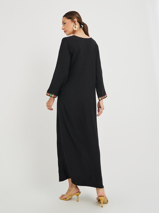 Styli Amirah Mirror Work Lace Trim V Neck Jalabiya  - Image 5