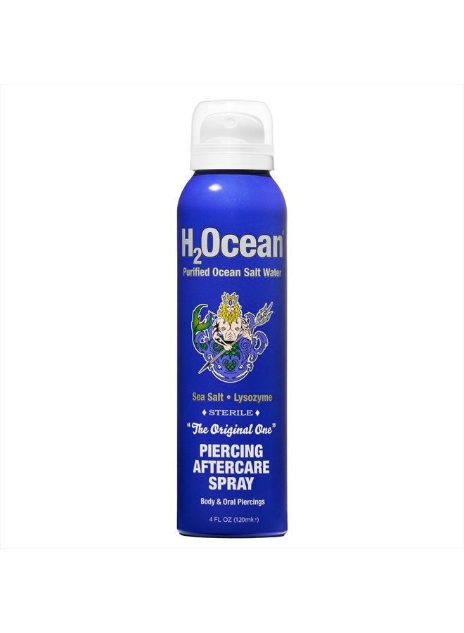 H2Ocean Piercing Aftercare Spray 4oz - Ear, Nose, Earring, Belly Button Piercing Wound Wash Cleaner with Sea Salt Saline Solution - Keloid Bump Scar Removal Treatment - Image 1