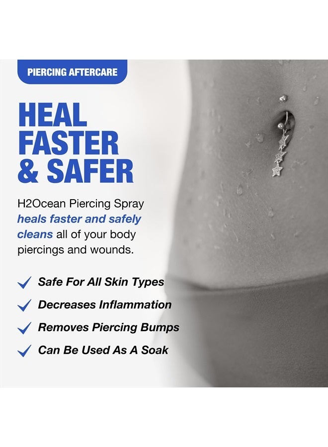 H2Ocean Piercing Aftercare Spray 4oz - Ear, Nose, Earring, Belly Button Piercing Wound Wash Cleaner with Sea Salt Saline Solution - Keloid Bump Scar Removal Treatment - Image 2