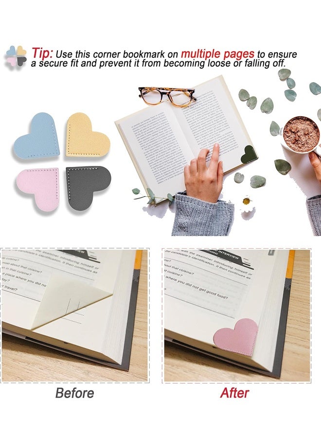 6Pcs Leather Bookmarks for Women with Heart Shape, Cute Corner Bookmark, Book Accessories for Reading Lovers, Book Markers for Women, Bookmarks for Book Lovers (Heart) - Image 2