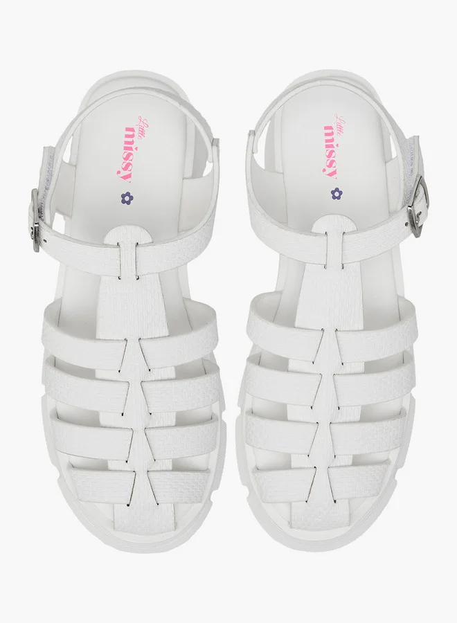 Little Missy Girls Strappy Flatform Sandals with Hook and Loop Closure