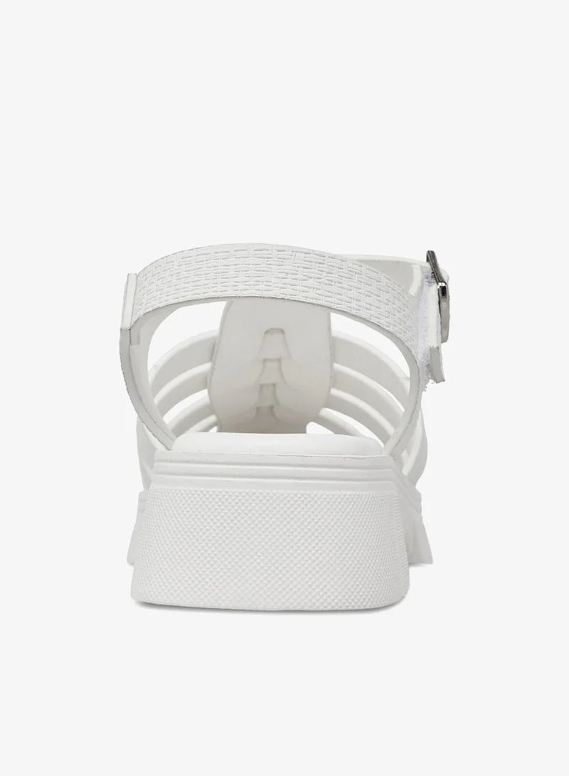 Little Missy WHITE Girls Strappy Flatform Sandals with Hook and Loop Closure for Women | Best Price UAE
