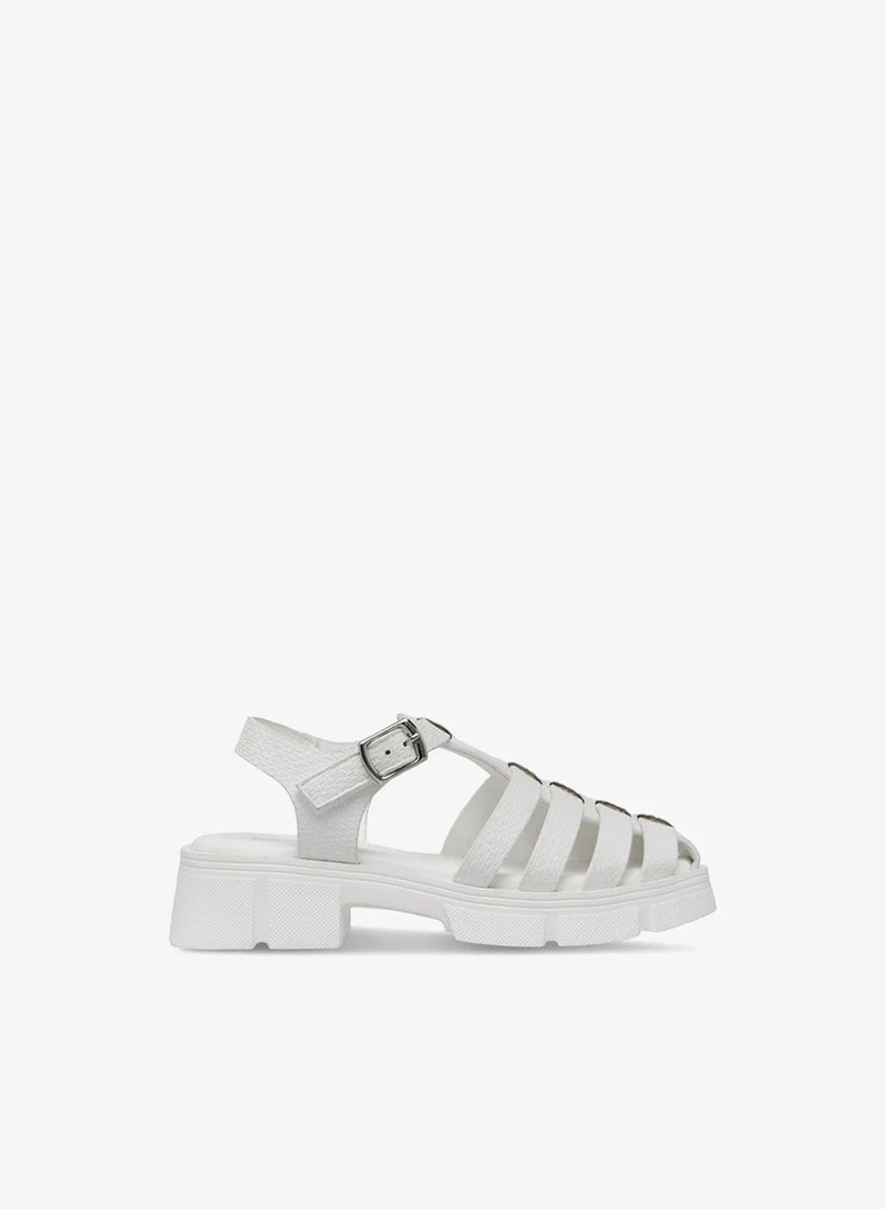 Little Missy WHITE Girls Strappy Flatform Sandals with Hook and Loop Closure for Women | Best Price UAE