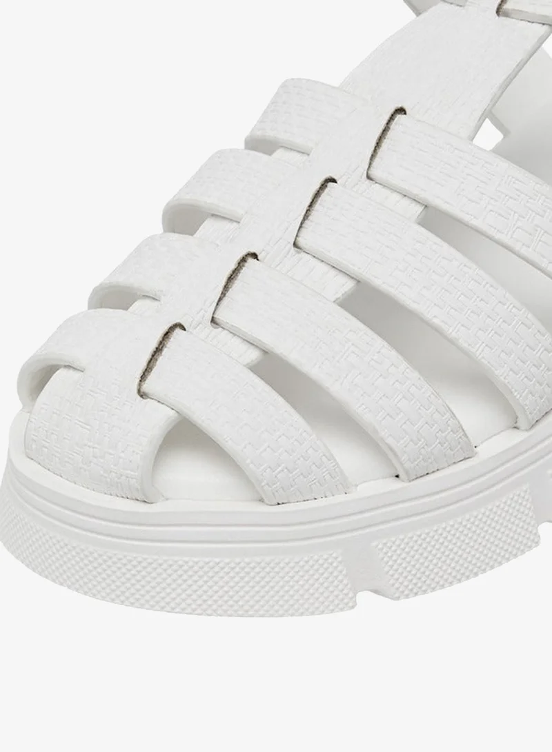 Little Missy WHITE Girls Strappy Flatform Sandals with Hook and Loop Closure for Women | Best Price UAE