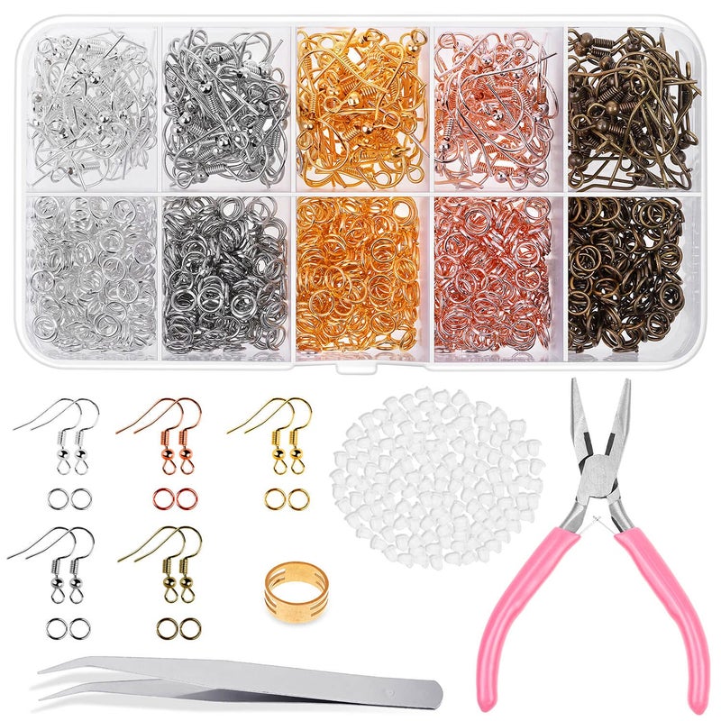 Earring Hooks Audab 1400pcs Making Kit with 200pcs Ear Ring 1000pcs Jump Rings Backs and Jewelry Pliers for Supplies Findings