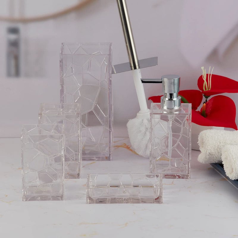 SASASA SaSaSa Acrylic Bathroom Accessories Set of 5 Modern Bath Set with Soap Dispenser, Toothbrush Holder & Toilet Brush - Stylish Gift for Home & Bathroom Decor (10044)  - Image 3