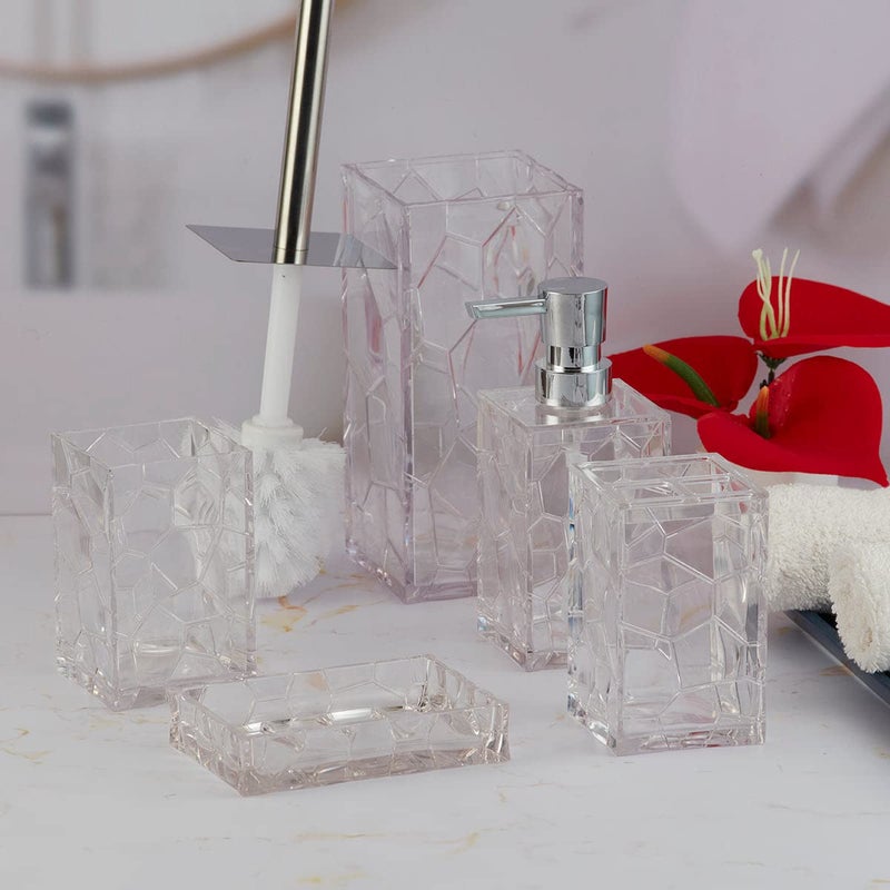 SASASA SaSaSa Acrylic Bathroom Accessories Set of 5 Modern Bath Set with Soap Dispenser, Toothbrush Holder & Toilet Brush - Stylish Gift for Home & Bathroom Decor (10044)  - Image 4