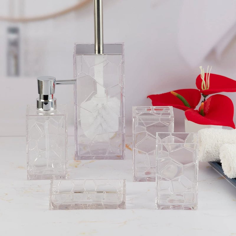 SASASA SaSaSa Acrylic Bathroom Accessories Set of 5 Modern Bath Set with Soap Dispenser, Toothbrush Holder & Toilet Brush - Stylish Gift for Home & Bathroom Decor (10044)  - Image 2