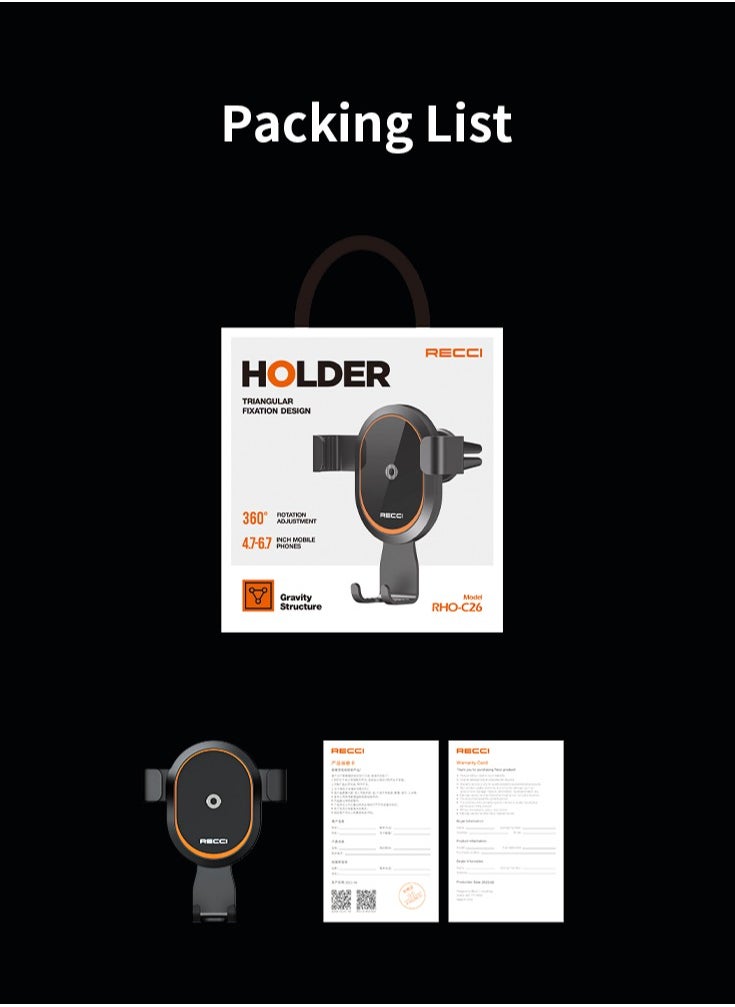 Recci - Car Phone Holder for Air Vent Gravity Holder Universal 360 Rotateble Hands Free,Fits iPhones & Androids for Anti-Slip and Stable - Image 1