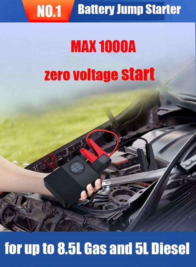 Generic Jump starter with Air Compressor 1000A Peaks Automobile Battery Booster Power Pack with LED Light Power Bank Function 150PSI Digital Tire Inflator  - Image 2