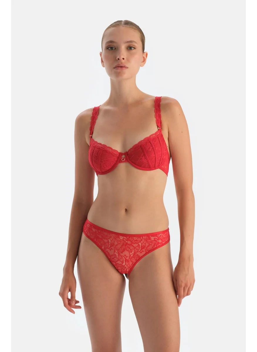 dagi Red Window Detail Lace and Tulle Briefs